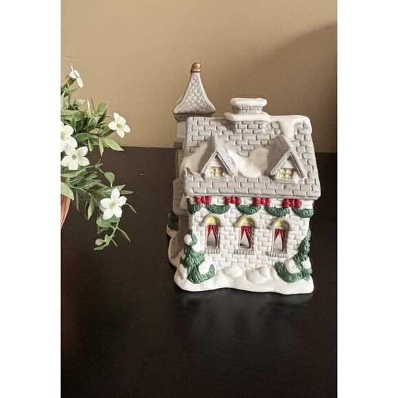 Ceramic Christmas Church Tea Light Candle Trees snow Accents 5.25" Tall Preowned - Picture 4 of 8